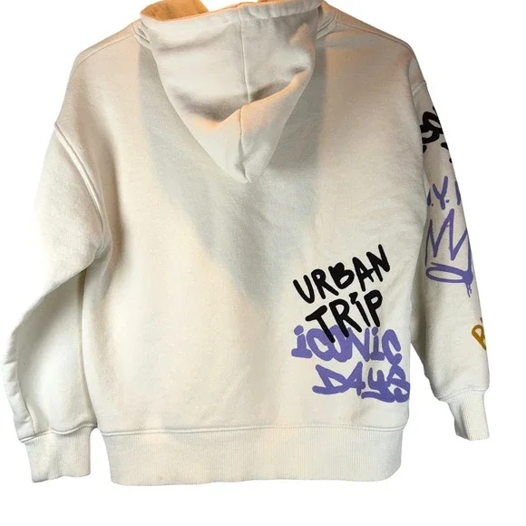 ZARA Size 9 Oversized Cream Hoodie Lovely Fun Club Urban Trip Unisex Kidcore - Picture 6 of 8